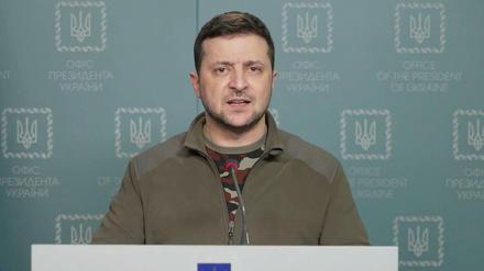 Der ukrainische Präsident Selenskyj bei seiner Videoansprache
