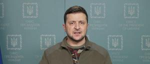 Der ukrainische Präsident Selenskyj bei seiner Videoansprache