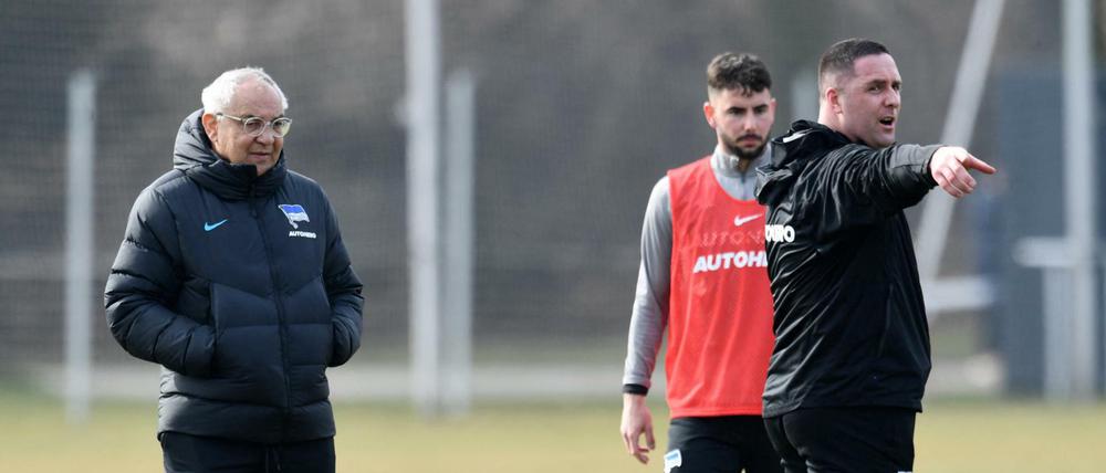 Felix Magath (li.) und Mark Fotheringham beim Training am Dienstag.