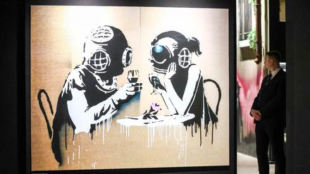 Bansky-Kunst in Moskau. 