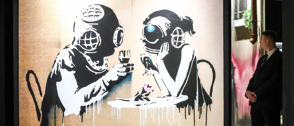 Bansky-Kunst in Moskau.