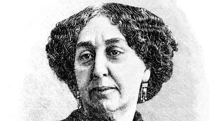 Die französische Schriftstellerin George Sand, hier auf einem historischen Druck aus dem 19. Jahrhundert. Ihr bürgerlicher Name lautete Amandine-Aurore-Lucile Dupin de Francueil und sie lebte von 1804 - 1876.  