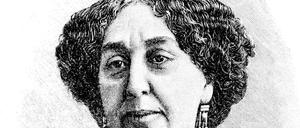 Die französische Schriftstellerin George Sand, hier auf einem historischen Druck aus dem 19. Jahrhundert. Ihr bürgerlicher Name lautete Amandine-Aurore-Lucile Dupin de Francueil und sie lebte von 1804 - 1876.  