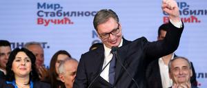 Wahlsieger Vucic am Abend seines Triumphs.