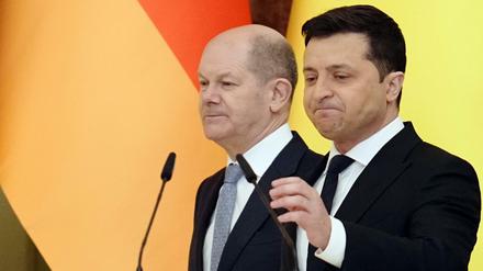 Bundeskanzler Olaf Scholz und der ukrainische Präsident Wolodymyr Selenskyj Anfang des Jahres.