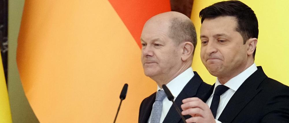 Bundeskanzler Olaf Scholz und der ukrainische Präsident Wolodymyr Selenskyj Anfang des Jahres.