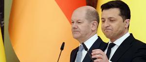 Bundeskanzler Olaf Scholz und der ukrainische Präsident Wolodymyr Selenskyj Anfang des Jahres.