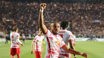 Das war es Leipzigs Christopher Nkunku jubelt nach seinem Tor zum 0:2. Foto: 