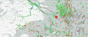 Containerschiffe, die sich laut dem Dientst marinetraffic.live vor der Küste Chinas stauen. 