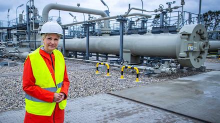 Manuela Schwesig im Oktober 2020 in Lubmin, wo sich die Gas-Anlandestation der Ostseepipeline Nord Stream 2 befindet.