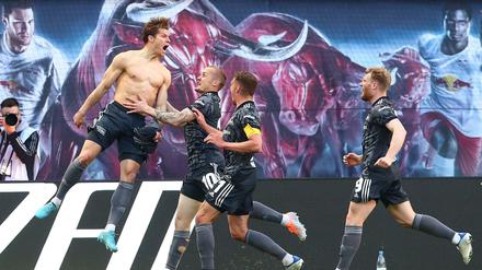 Tore von der Bank. Kevin Behrens (links) und Sven Michel (2.v.l.) drehten das Spiel in Leipzig für den 1. FC Union.