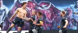 Tore von der Bank. Kevin Behrens (links) und Sven Michel (2.v.l.) drehten das Spiel in Leipzig für den 1. FC Union.