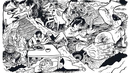 Kreislauf von Ausbeutung, Gewalt und Natur: Eine Doppelseite aus „Starkes Ding“.