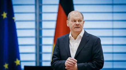Olaf Scholz bei einer Sitzung des Sicherheitskabinett im Bundeskanzleramt. 