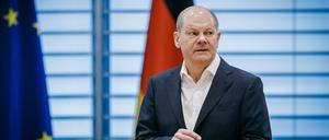 Olaf Scholz bei einer Sitzung des Sicherheitskabinett im Bundeskanzleramt. 