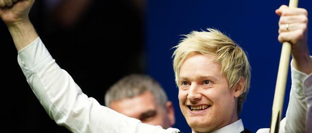 Neil Robertson feiert sein Maximum Break, verlor wenig später sein WM-Achtelfinale aber dennoch.