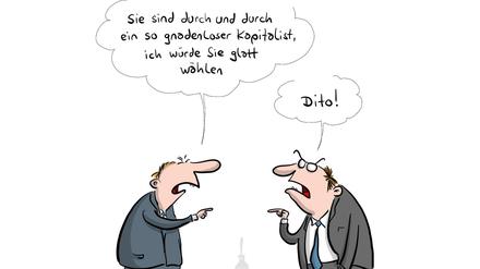 Karikatur zur Wahl bei der Berliner Industrie- und Handelskammer (IHK Berlin) 2022. Mario Lars (Kapitalisten)