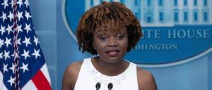 Karine Jean-Pierre, zukünftige Pressesprecherin und Nachfolgerin von Jen Psaki, die am 13. Mai aus dem Amt scheiden wird.