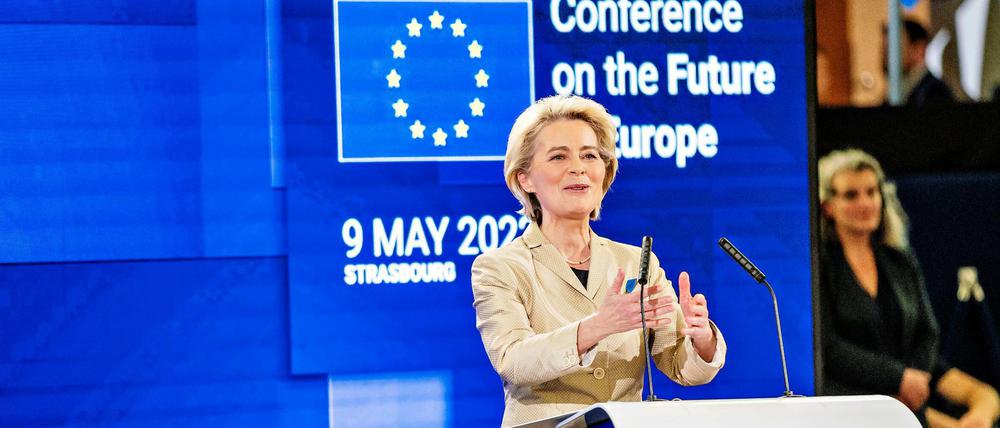 EU-Kommissionspräsidentin Ursula Von der Leyen während einer Rede in Straßburg.
