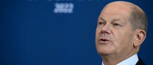 Bundeskanzler Olaf Scholz bei einer Pressekonferenz im Bundeskanzleramt.