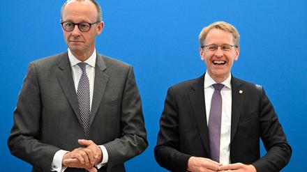 Der CDU-Chef und sein Wahlsieger: Friedrich Merz und Schleswig-Holsteins alter und neuer Ministerpräsident Daniel Günther.