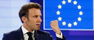 Emmanuel Macron, Präsident von Frankreich, hält während der Konferenz zur Zukunft Europas eine Rede.