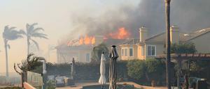 Ein windgetriebenes Lauffeuer in der Nähe von Laguna Niguel wuchs auf eine Fläche von 2 Quadratkilometer an. 