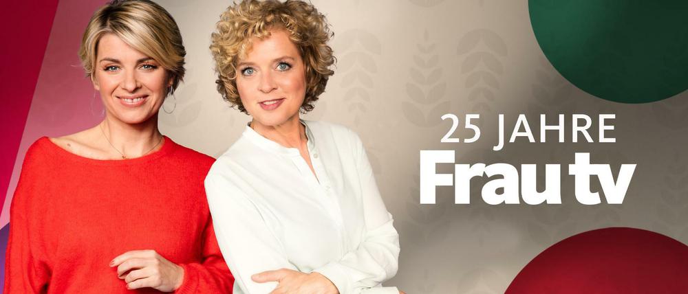 Sabine Heinrich (l, seit 2014 im Team) und Lisa Ortgies, Moderatorinnen der Sendereihe "Frau tv" des Westdeutschen Rundfunks.