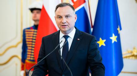 Andrzej Duda, Präsident von Polen, spricht während einer Pressekonferenz. 