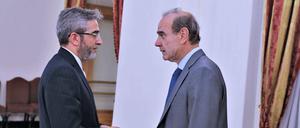 Gesprächsbedarf. Irans Atom-Unterhändler Ali Bagheri Kani trifft EU-Vertreter Enrique Mora am 11. Mai 2022 in Teheran.