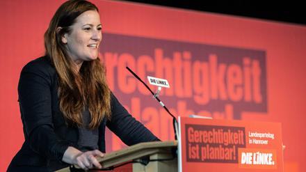 Die Linken-Bundesvorsitzende Janine Wissler beim Landesparteitag in Niedersachsen am Wochenende. 
