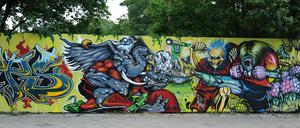 Eine ältere Aufnahme der Graffitiwand an der Oderstraße.