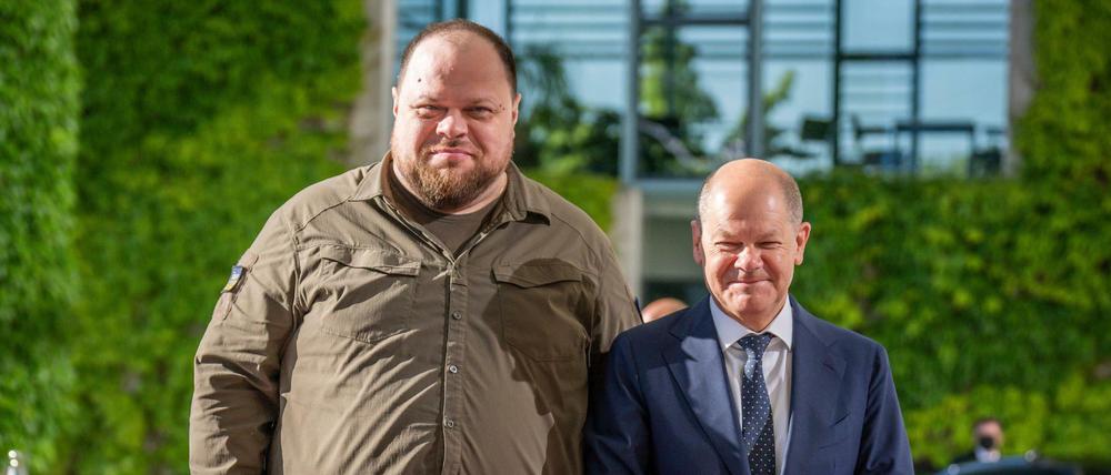 Kanzler Olaf Scholz und Ruslan Stefantschuk, Präsident des ukrainischen Parlaments.