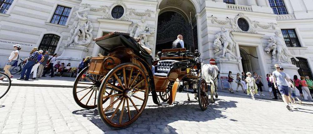 Ein Fiaker am Michaelerplatz in Wien.