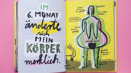 Haarverlust, Hautprobleme, Schwangerschaftsstreifen: Eine Doppelseite aus „Aus Mutters Mund“.