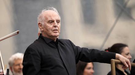 Daniel Barenboim im September 2021 beim "Staatsoper für alle"-Event mit Werken von Richard Wagner, Giuseppe Verdi, Carl Maria von Weber und Robert Schumann live auf dem Bebelplatz. Berlin.