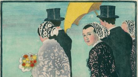 Holzschnitte werden schon seit Jahrhunderten farbig hergestellt, so wie die „Bretonische Hochzeit“ von Carl Moser von 1906.