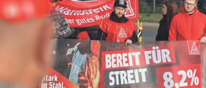 Rund 20 000 Stahlarbeiter haben sich nach Angaben der IG Metall an Warnstreiks beteiligt. An diesem Dienstag fällt die Entscheidung im Tarifkonflikt. 