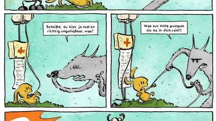 Der Tod ist allgegenwärtig - der Humor auch: Eine Szene aus „Trip mit Tropf“.