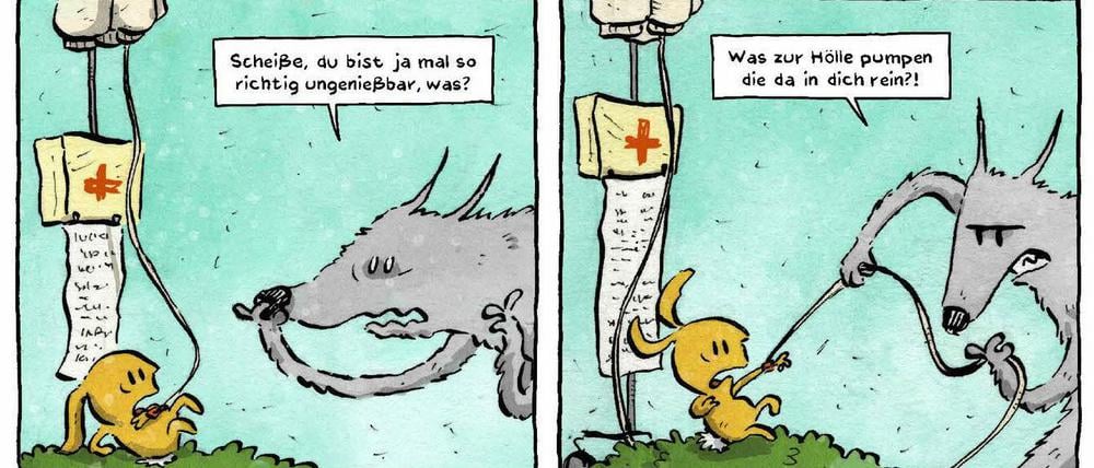 Der Tod ist allgegenwärtig - der Humor auch: Eine Szene aus „Trip mit Tropf“.