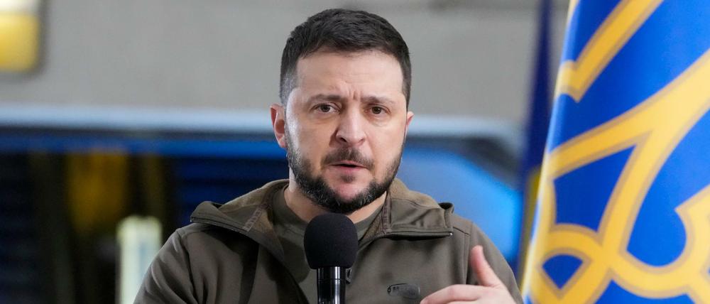 Wolodymyr Selenskyj, Präsident der Ukraine, während einer Pressekonferenz in Kiew.