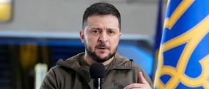 Wolodymyr Selenskyj, Präsident der Ukraine, während einer Pressekonferenz in Kiew. 