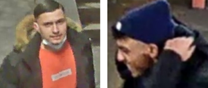 Diese beiden Männern werden verdächtigt, einen Elektroroller auf eine S-Bahn geworfen zu haben.