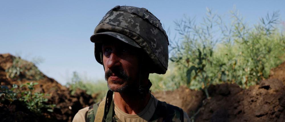 Ein ukrainischer Soldat in der Mykolaiv (am 12. Juni 2022) 