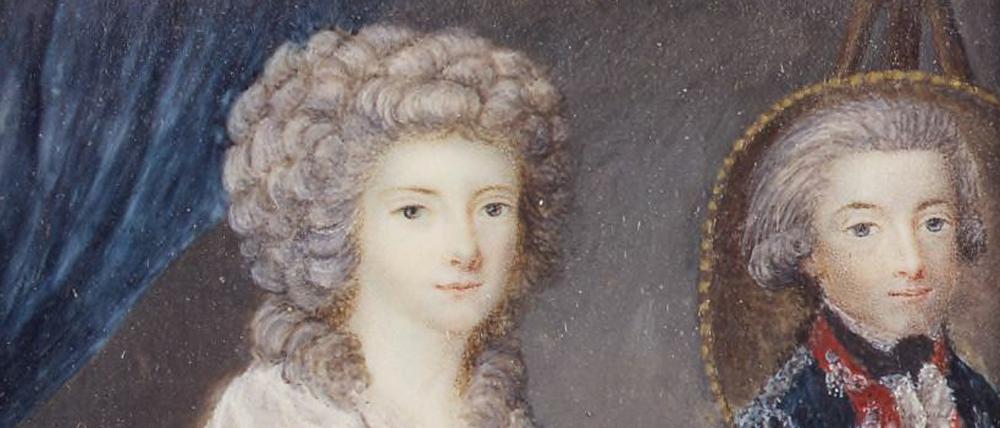 Luise, Prinzessin von Nassau und , Herzogin von Braunschweig-Lüneburg Oranien und auf der Staffelei ihr Bruder Willem Frederik, der spätere König Willem I. Gemalt hat diese Miniatur ihre Mutter Wilhelmine von Preußen.
