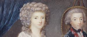 Luise, Prinzessin von Nassau und , Herzogin von Braunschweig-Lüneburg Oranien und auf der Staffelei ihr Bruder Willem Frederik, der spätere König Willem I. Gemalt hat diese Miniatur ihre Mutter Wilhelmine von Preußen.