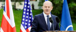 Olaf Scholz am 28. Juni auf der Pressekonferenz zum Abschluss des G7-Gipfels.