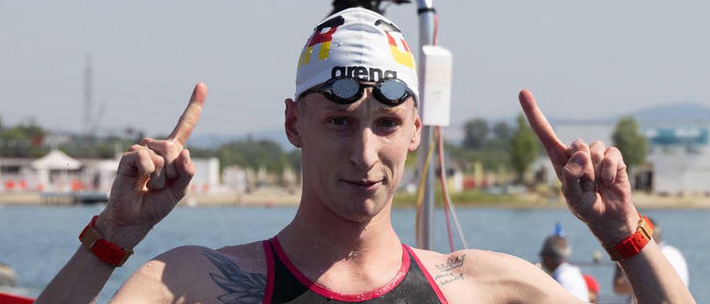 Norddeutsche Euphorie. Florian Wellbrock nach seinem WM-Sieg über fünf Kilometer.