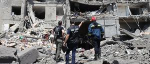 Ein von Rakten zerstörtes Gebäude in der Siedlung Serhijiwka in Bilhorod-Dnistrowskyj nahe Odessa am 1. Juli.