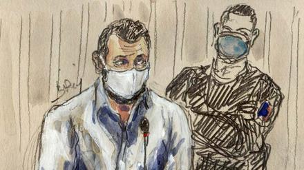 Eine Gerichtszeichnung von Salah Abdeslam